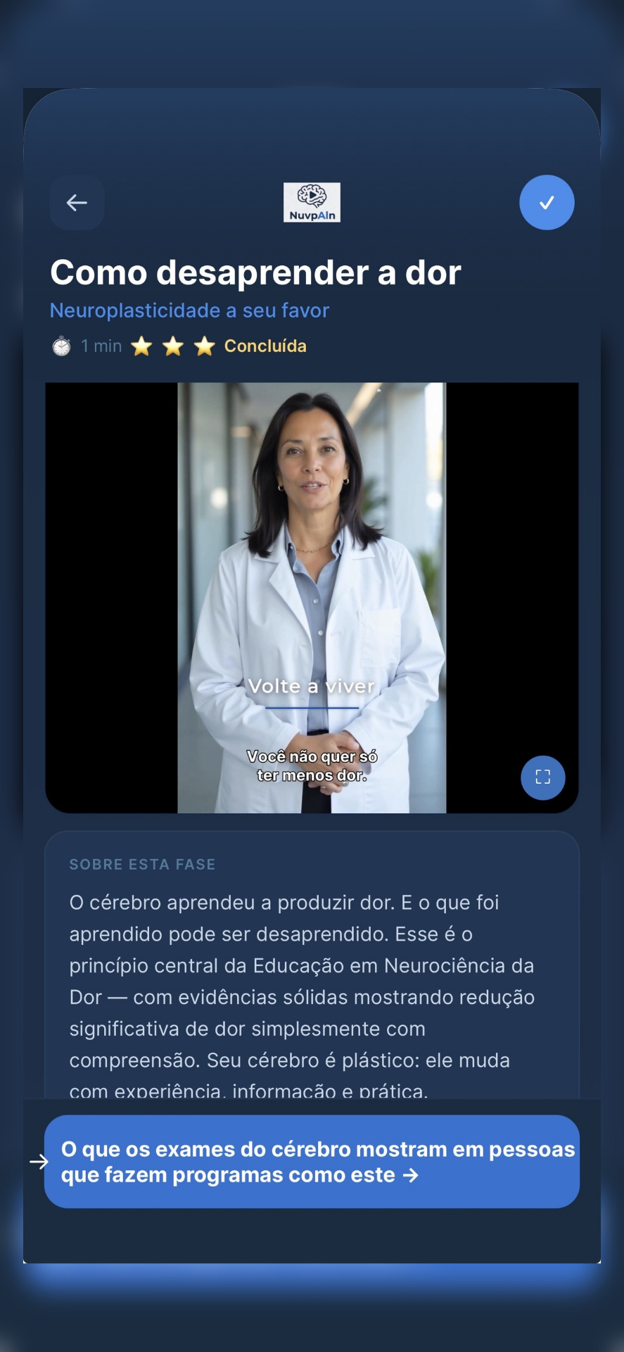Tela Como desaprender a dor do app NuvpAIn